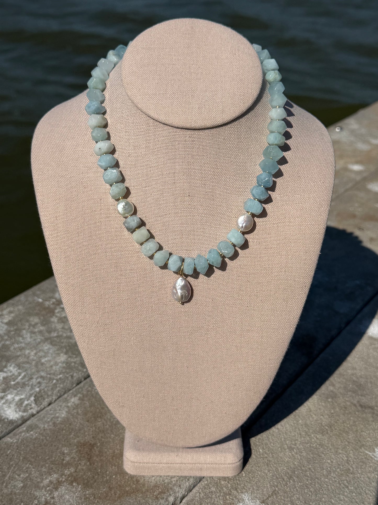 Aquamarine Pearl Drop Necklace