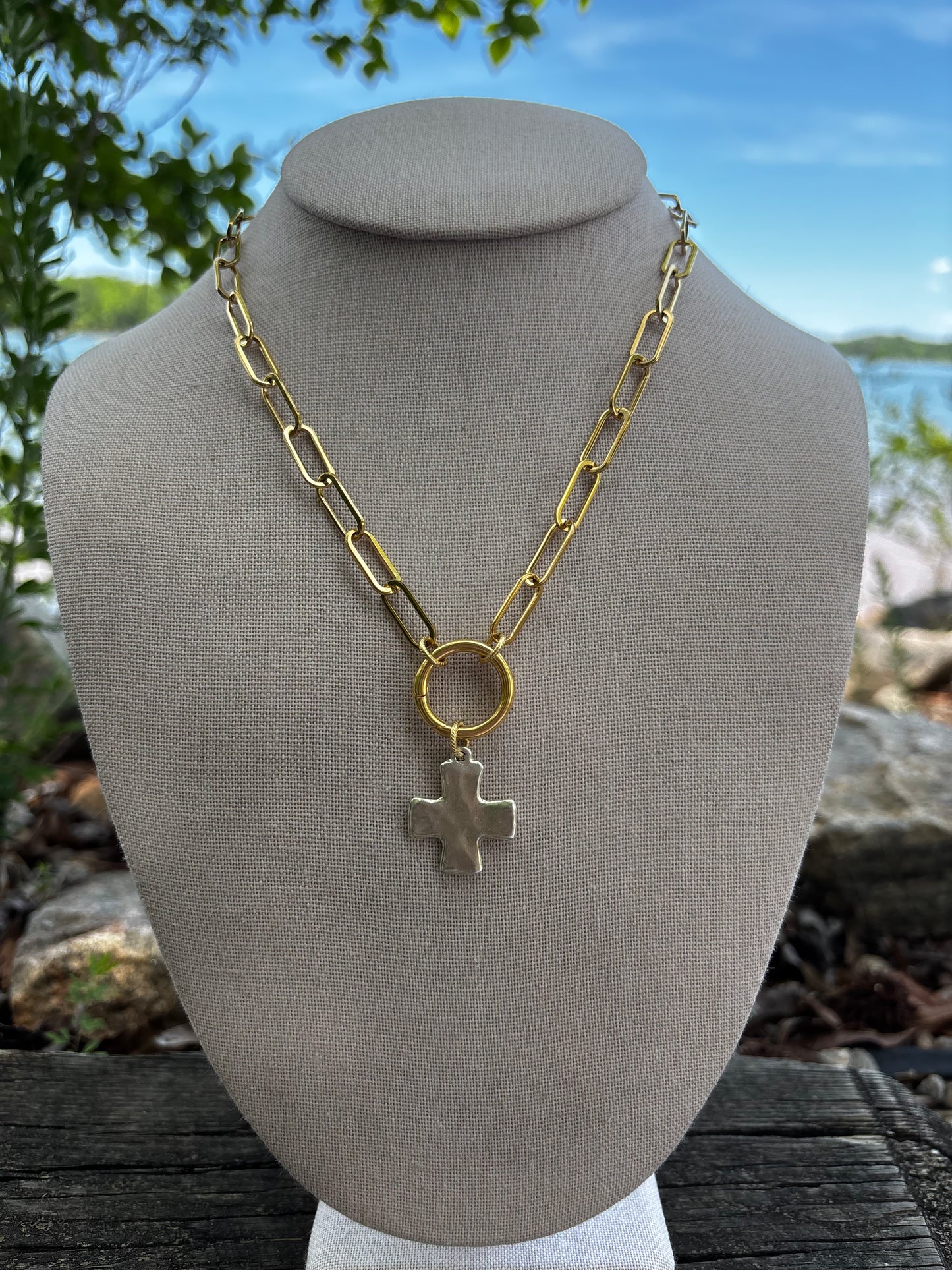 Mixed Metal Cross Necklace