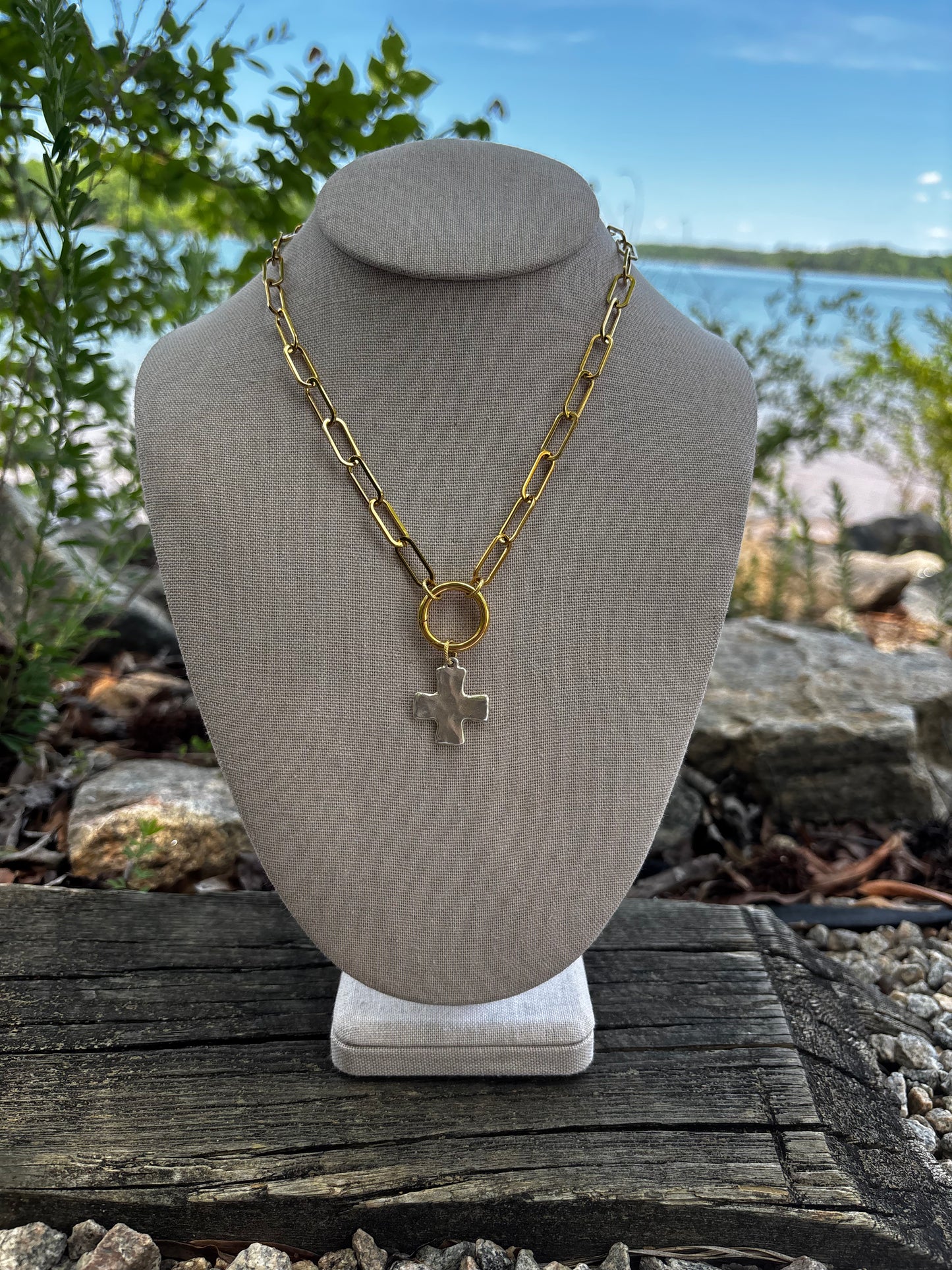 Mixed Metal Cross Necklace