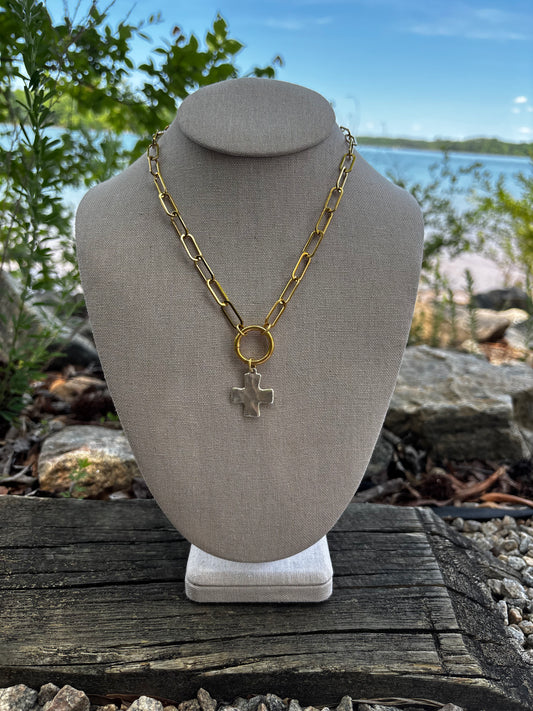 Mixed Metal Cross Necklace
