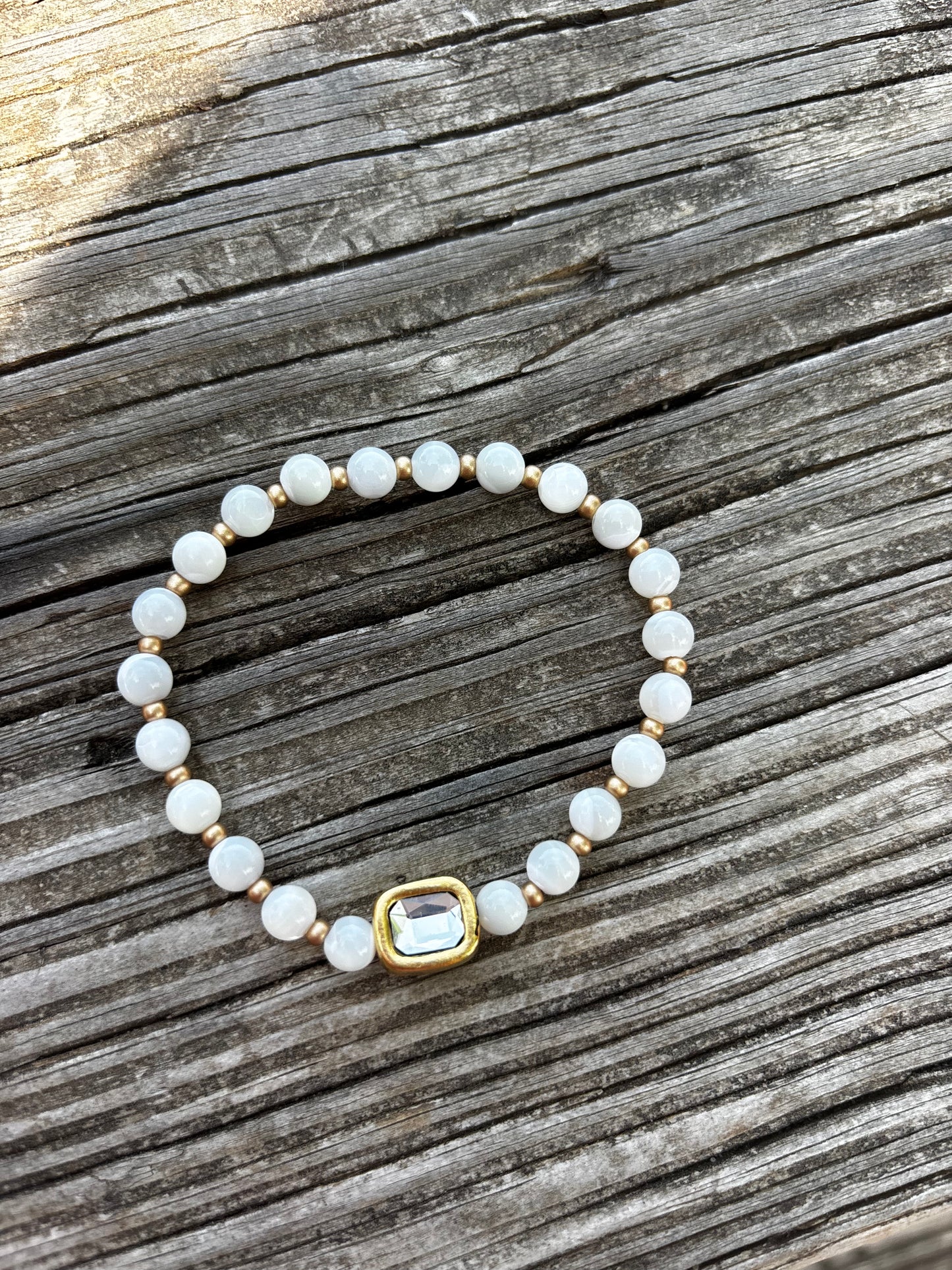 White Mother of Pearl Rhinestone Bracelet (Pre-Order)