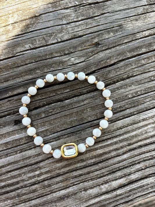 White Mother of Pearl Rhinestone Bracelet (Pre-Order)