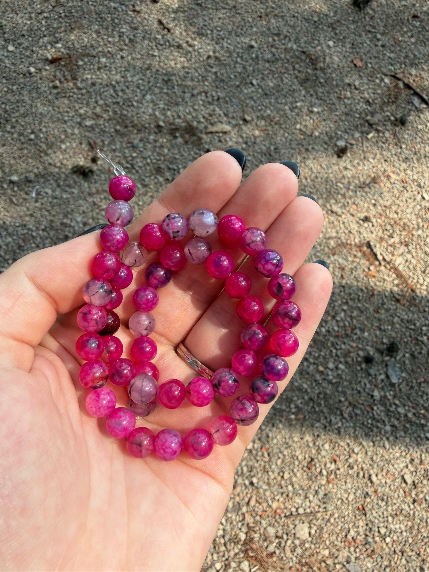 8mm 15" Pink Dragon Vein Agate Strand