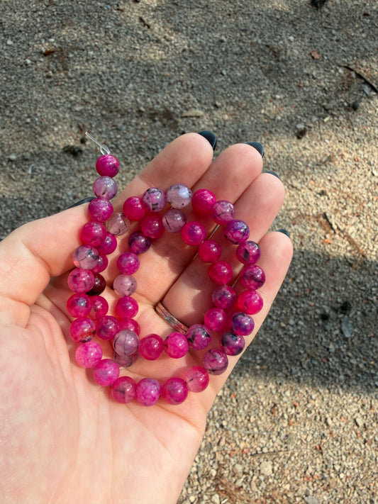 8mm 15" Pink Dragon Vein Agate Strand