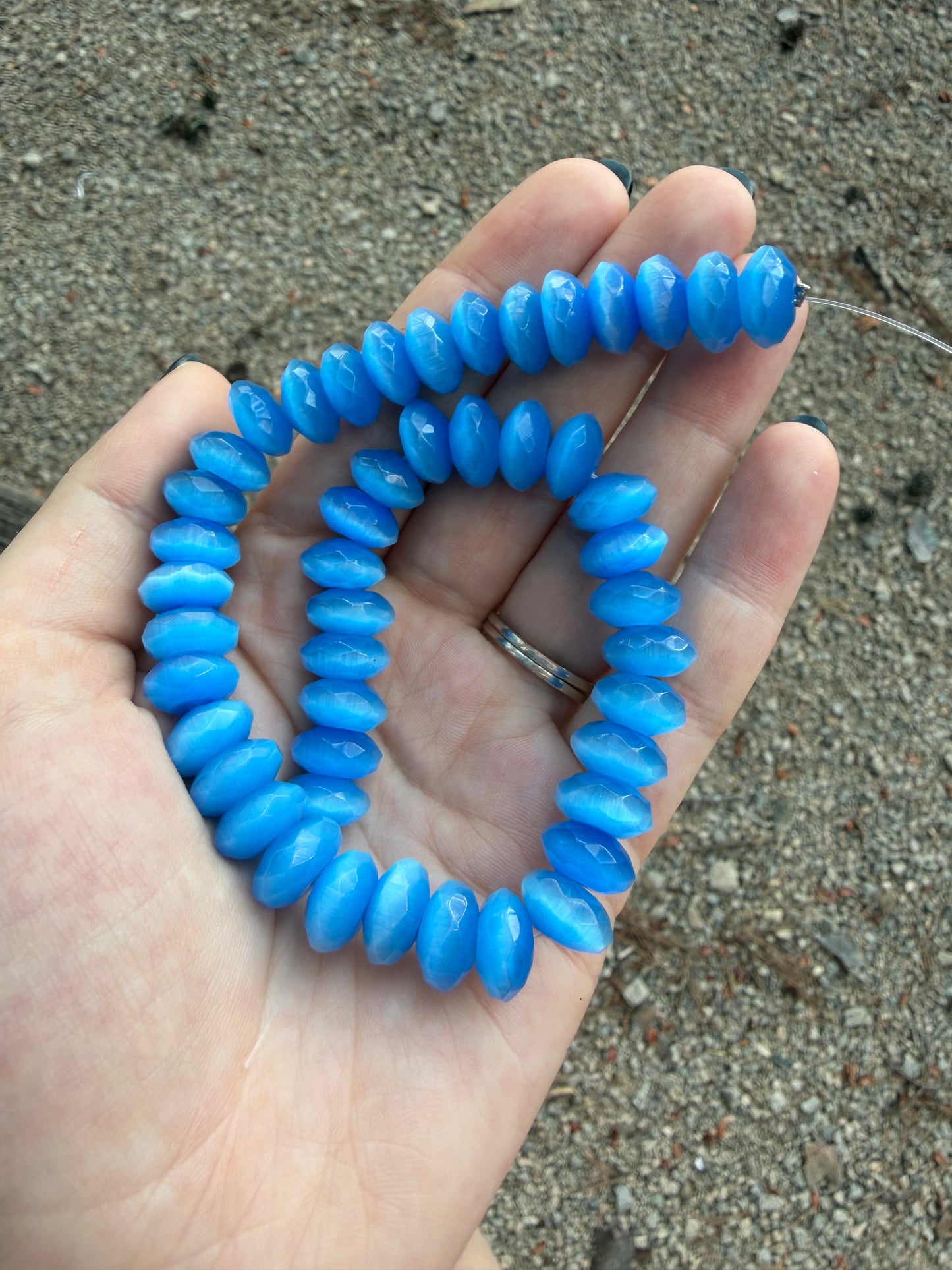 11mm x 6mm Electric Blue Cats Eye Rondelles