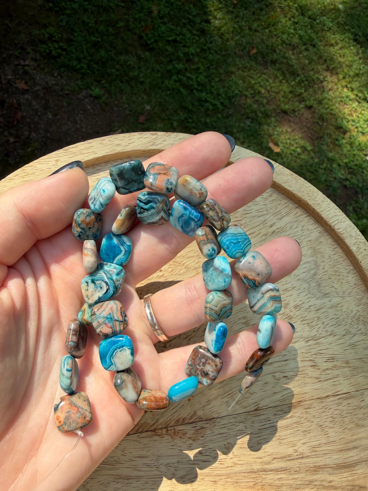 12mm 15" Square Blue Banded Agate Strand