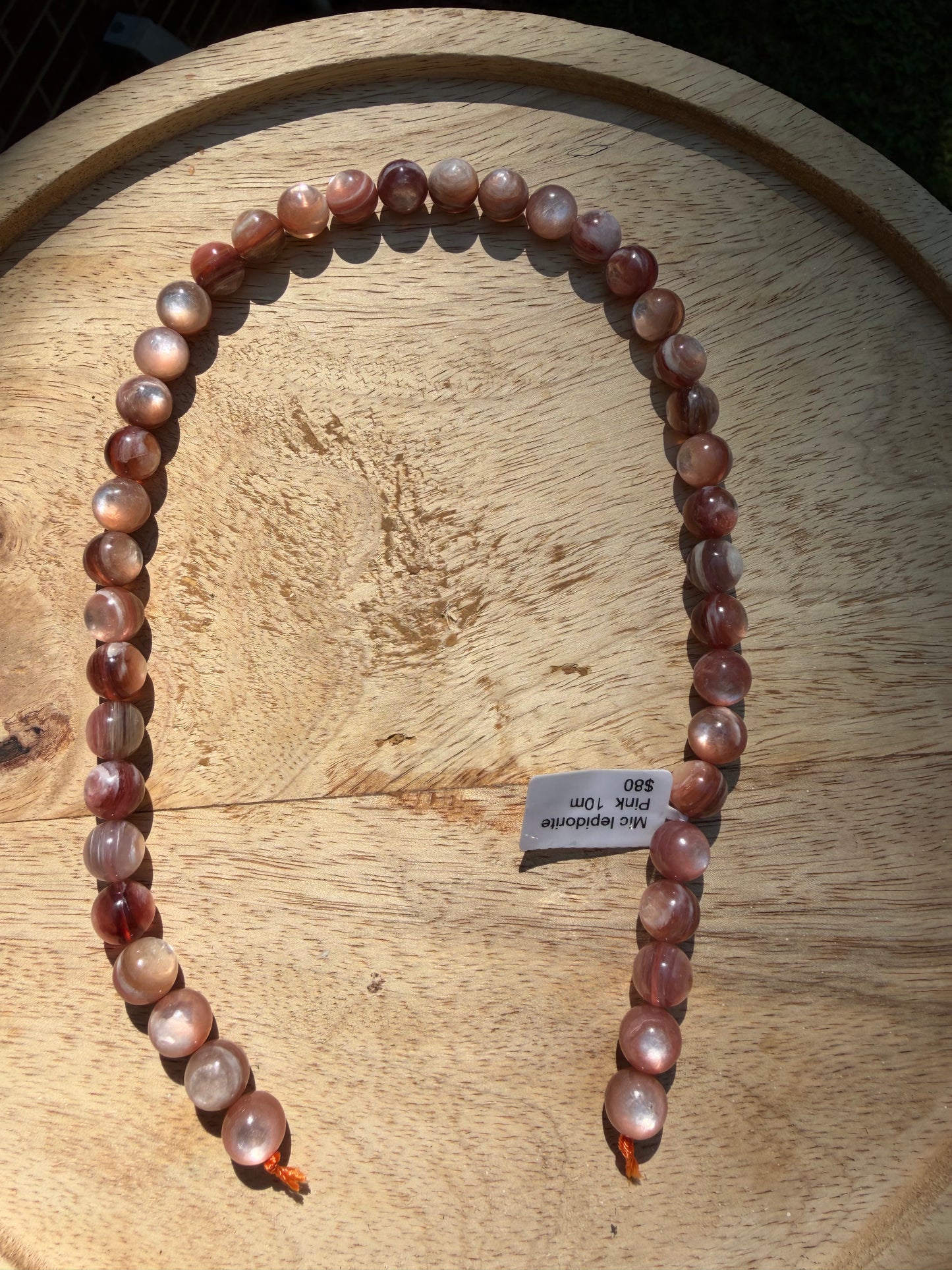 9.6mm 15.5" High Quality Pink Lepidolite Strand