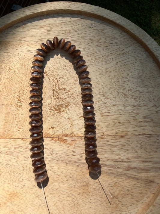 11x6mm 11" Brown Cats Eye Faceted Rondelle Strand