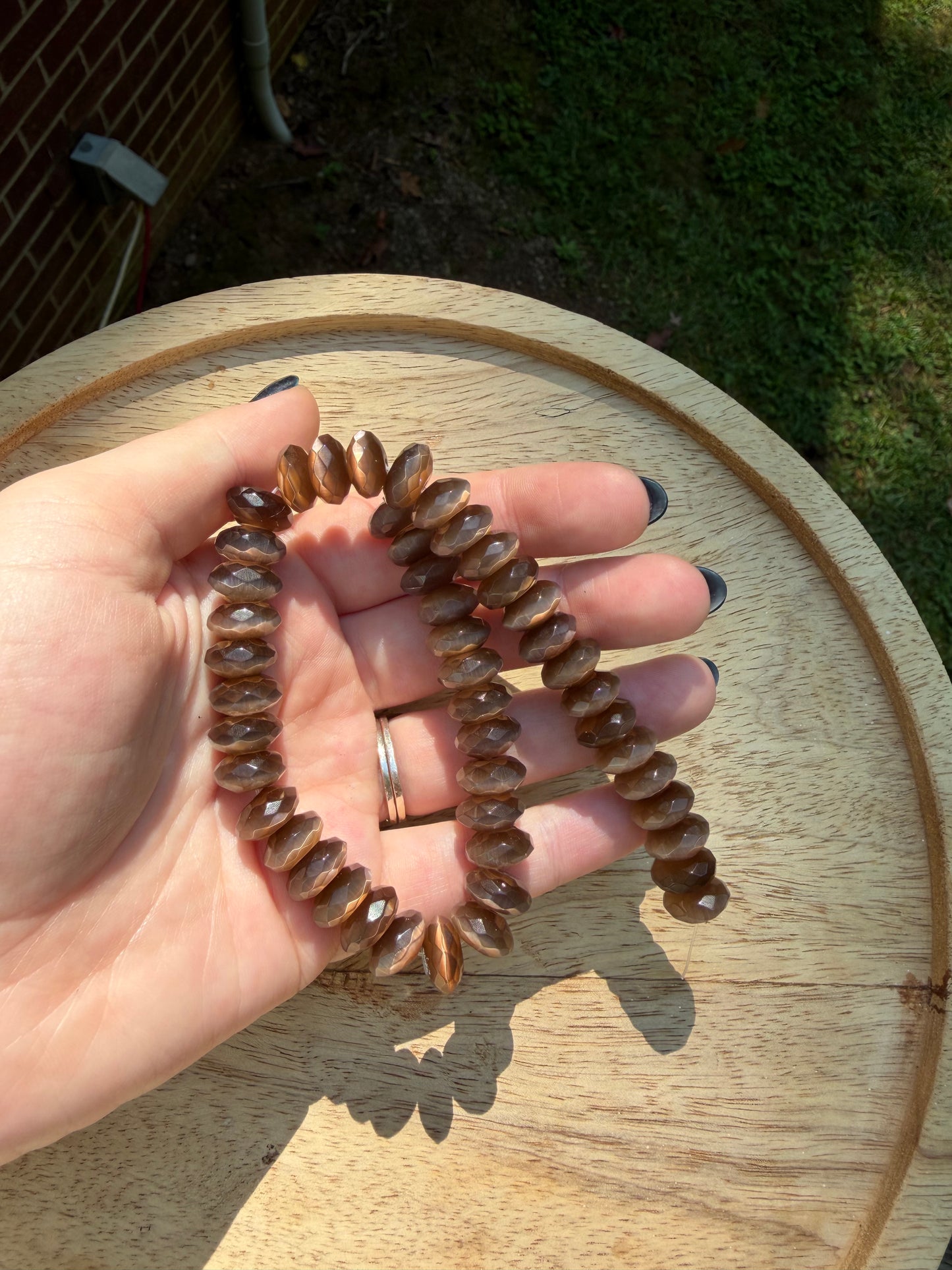 11x6mm 11" Brown Cats Eye Faceted Rondelle Strand