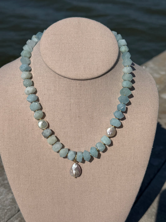 Aquamarine Pearl Drop Necklace